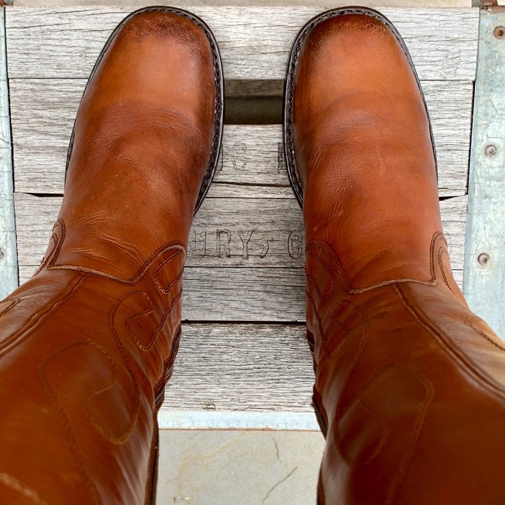 Sold Frye Campus Vintage Y2K Boots Retro Swirl Tall Knee High Chunky Brown Zip - Picture 9 of 11